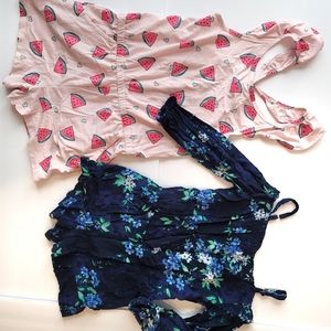 Off the shoulder blie Floral Romper Bundle size 6